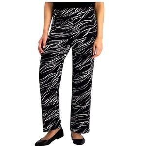 JM Collection Petite Wide Leg Pull On Knit Pants Black White Print Size LP NWT
